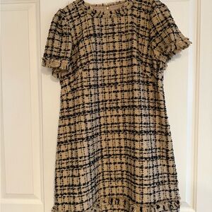 Kate Spade NWT Tweed Plaid Short Sleeve Black and Tan Dress Sz 12